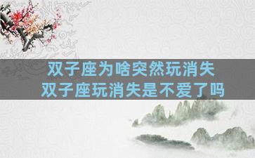 双子座为啥突然玩消失 双子座玩消失是不爱了吗